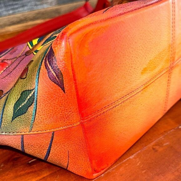 🦋🦋Anuschka Handpainted Leather Medium Hobo Shoulder Bag Butterfly - Picture 6 of 14